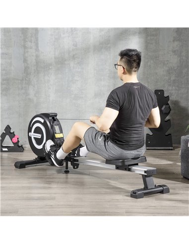 HOMCOM Indoor Body Health & Fitness Adjustable Magnetic Rowing Machine Rower with LCD Digital Monitor & Wheels for Home, Office,
