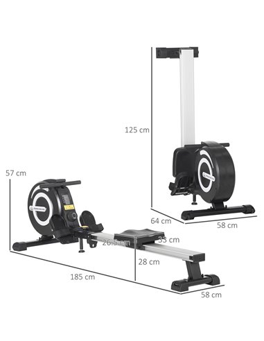 HOMCOM Indoor Body Health & Fitness Adjustable Magnetic Rowing Machine Rower with LCD Digital Monitor & Wheels for Home, Office,
