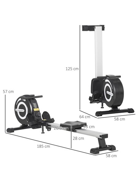 HOMCOM Indoor Body Health & Fitness Adjustable Magnetic Rowing Machine Rower with LCD Digital Monitor & Wheels for Home, Office, - pic 72009 | FastDaddyshop