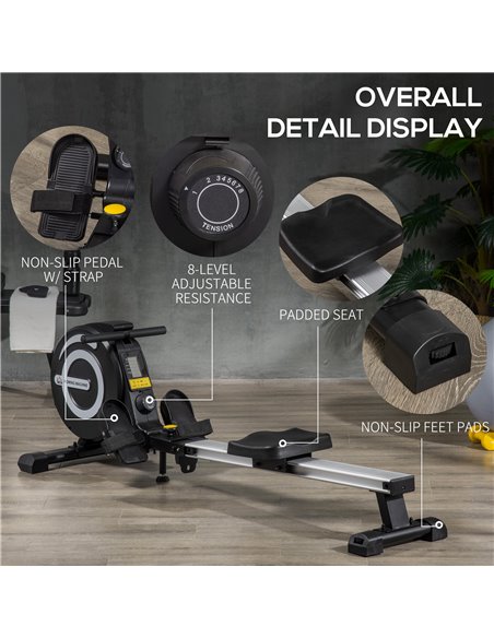 HOMCOM Indoor Body Health & Fitness Adjustable Magnetic Rowing Machine Rower with LCD Digital Monitor & Wheels for Home, Office, - pic 72010 | FastDaddyshop