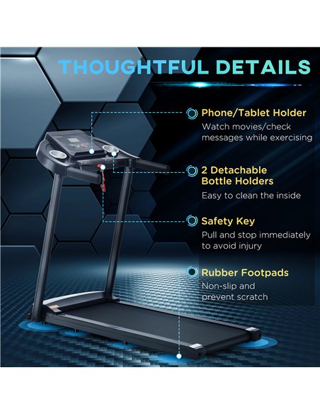HOMCOM 1.5HP Treadmill, 12km/h Electric 1.5HP Motorised Running Machine, w/ 12 Programs, LED Display, for Home Gym Indoor Fitnes - pic 72021 | FastDaddyshop