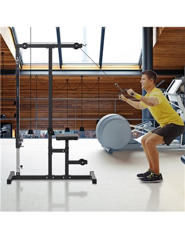 HOMCOM Power Tower Adjustable Pulldown Machine, Dip Station Stand Weighted Ab Crunches Workout Abdominal Exercise For Home Gym T