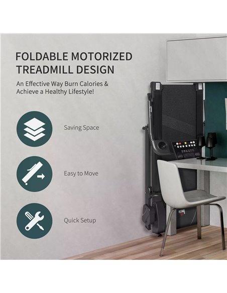 HOMCOM Treadmill Machine Electric Motorised Folding Running Machine MP3 & USB Player 5 Preset Programs w/ LCD Display, Drink Hol - pic 72037 | FastDaddyshop