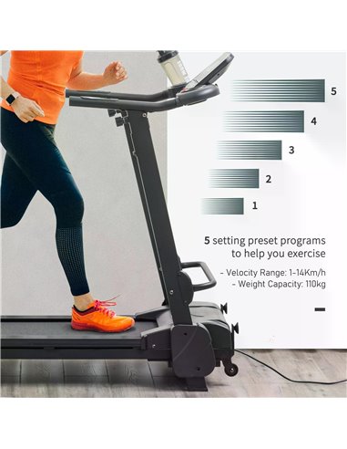 HOMCOM Treadmill Machine Electric Motorised Folding Running Machine MP3 & USB Player 5 Preset Programs w/ LCD Display, Drink Hol