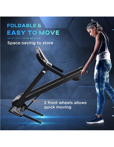 HOMCOM Folding Treadmill Machine Electric Motorised Running Machine 12 Preset Programs w/ LED Display, Drink Holder & Phone Hold