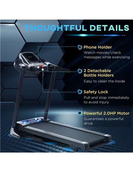 HOMCOM Folding Treadmill Machine Electric Motorised Running Machine 12 Preset Programs w/ LED Display, Drink Holder & Phone Hold - pic 72048 | FastDaddyshop