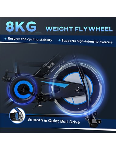 HOMCOM Stationary Exercise Bike, 8kg Flywheel Indoor Cycling Workout Fitness Bike, Adjustable Resistance Cardio Exercise Machine