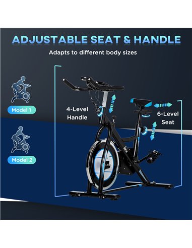 HOMCOM Stationary Exercise Bike, 8kg Flywheel Indoor Cycling Workout Fitness Bike, Adjustable Resistance Cardio Exercise Machine