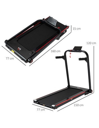 HOMCOM 750W Folding Treadmill, 1-14km/h Electric Running Machine w/ Wheels, Safety Button, LED Monitor for Jogging Fitness Exerc