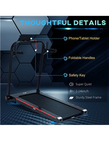HOMCOM 750W Folding Treadmill, 1-14km/h Electric Running Machine w/ Wheels, Safety Button, LED Monitor for Jogging Fitness Exerc