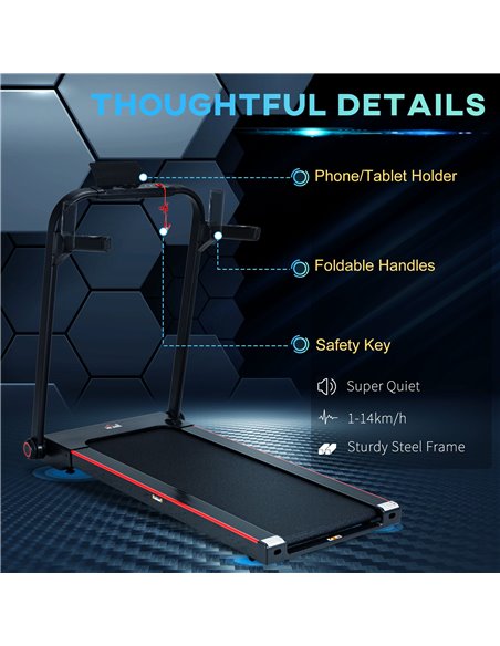 HOMCOM 750W Folding Treadmill, 1-14km/h Electric Running Machine w/ Wheels, Safety Button, LED Monitor for Jogging Fitness Exerc - pic 72119 | FastDaddyshop