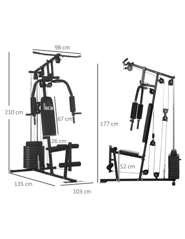 HOMCOM Multifunction Home Gym Machine, with 45kg Weight Stacks, for Strength Training A91-176