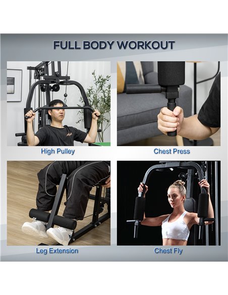 HOMCOM Multifunction Home Gym Machine, with 45kg Weight Stacks, for Strength Training A91-176 - pic 72172 | FastDaddyshop