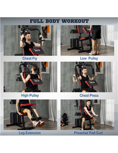 HOMCOM Multi Gym with Weights, Multifunction Home Gym Machine with 66kg Weight Stack for Full Body Workout and Strength Training