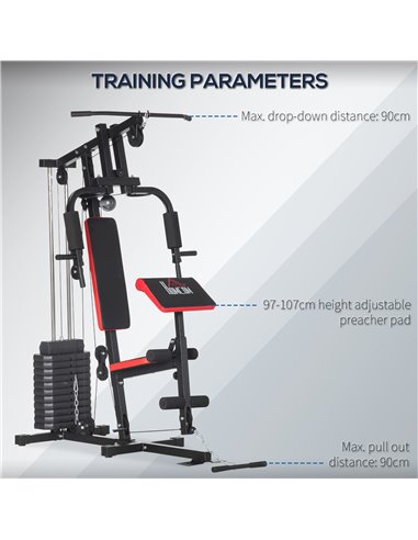 HOMCOM Multi Gym with Weights, Multifunction Home Gym Machine with 66kg Weight Stack for Full Body Workout and Strength Training