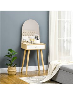 Homcom Modern Dressing Table with Large Mirror and Storage Drawer, Natural 2