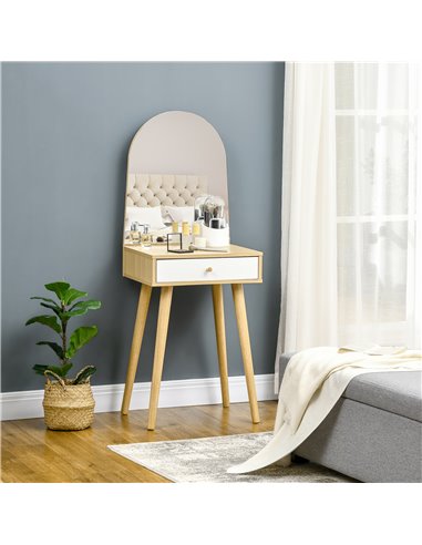 Homcom Modern Dressing Table with Large Mirror and Storage Drawer, Natural