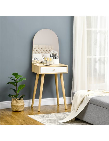Homcom Modern Dressing Table with Large Mirror and Storage Drawer, Natural - pic 7224 | FastDaddyshop