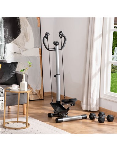 HOMCOM Adjustable Twist Stepper Fitness Step Machine, LCD Screen, Height-Adjust Handlebars, Home Gym, Silver and Black A90-279V0