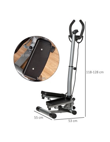 HOMCOM Adjustable Twist Stepper Fitness Step Machine, LCD Screen, Height-Adjust Handlebars, Home Gym, Silver and Black A90-279V0