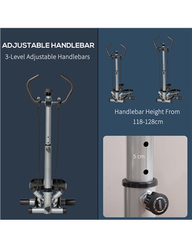 HOMCOM Adjustable Twist Stepper Fitness Step Machine, LCD Screen, Height-Adjust Handlebars, Home Gym, Silver and Black A90-279V0