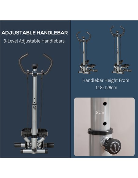 HOMCOM Adjustable Twist Stepper Fitness Step Machine, LCD Screen, Height-Adjust Handlebars, Home Gym, Silver and Black A90-279V0 - pic 72244 | FastDaddyshop