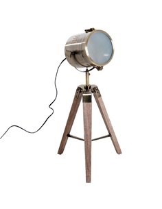 HOMCOM Vintage Tripod Table Desk Lamp Bedside Light Spotlight Brass Antique Searchlight Wooden Base B31-075