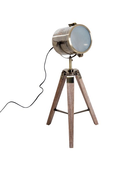 HOMCOM Vintage Tripod Table Desk Lamp Bedside Light Spotlight Brass Antique Searchlight Wooden Base B31-075 - pic 72250 | FastDaddyshop