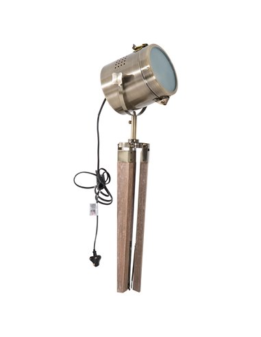 HOMCOM Vintage Tripod Table Desk Lamp Bedside Light Spotlight Brass Antique Searchlight Wooden Base B31-075