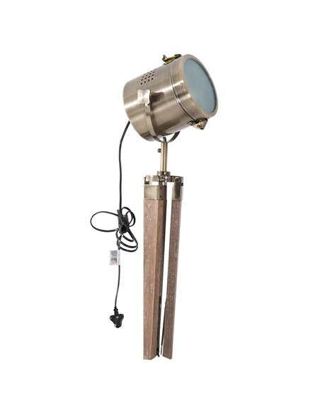 HOMCOM Vintage Tripod Table Desk Lamp Bedside Light Spotlight Brass Antique Searchlight Wooden Base B31-075 - pic 72253 | FastDaddyshop
