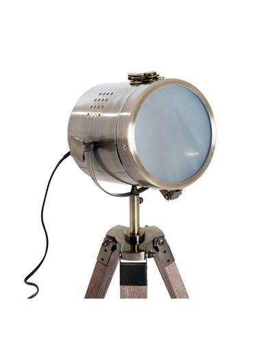 HOMCOM Vintage Tripod Table Desk Lamp Bedside Light Spotlight Brass Antique Searchlight Wooden Base B31-075