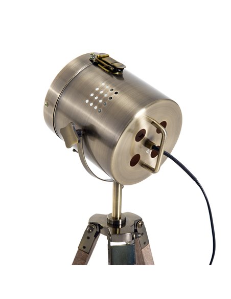 HOMCOM Vintage Tripod Table Desk Lamp Bedside Light Spotlight Brass Antique Searchlight Wooden Base B31-075 - pic 72258 | FastDaddyshop
