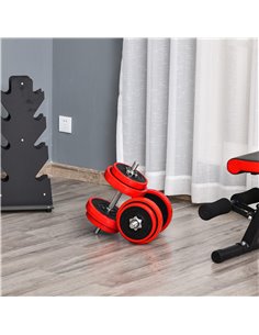 HOMCOM Adjustable Dumbbell & Barbell Set, 20KGS, Red A91-155 2