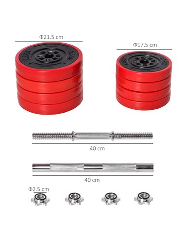 HOMCOM Adjustable Dumbbell & Barbell Set, 20KGS, Strength Training, Muscle Exercise, Fitness Plate, Bar Clamp, Home Gym, Sports 