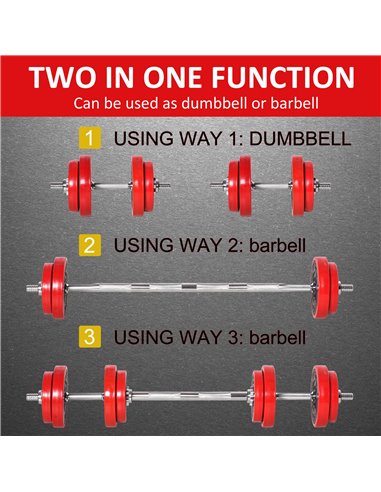 HOMCOM Adjustable Dumbbell & Barbell Set, 20KGS, Strength Training, Muscle Exercise, Fitness Plate, Bar Clamp, Home Gym, Sports 