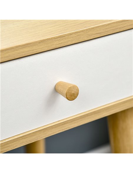 HOMCOM Modern Dressing Table with Large Mirror and Storage Drawer, Compact Vanity Table for Bedroom, Natural - pic 7230 | FastDaddyshop