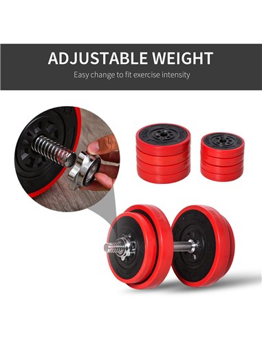 HOMCOM Adjustable Dumbbell & Barbell Set, 20KGS, Strength Training, Muscle Exercise, Fitness Plate, Bar Clamp, Home Gym, Sports 