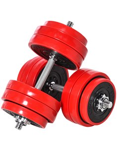 HOMCOM 30KGS Two-In-One Dumbbell & Barbell, Red A91-156