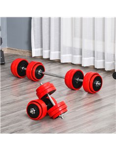HOMCOM 30KGS Two-In-One Dumbbell & Barbell, Red A91-156 2