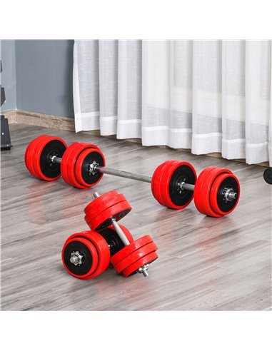 HOMCOM 30KGS Two-In-One Dumbbell & Barbell Adjustable Set Strength Muscle Exercise Fitness Plate Bar Clamp Rod Home Gym Sports A