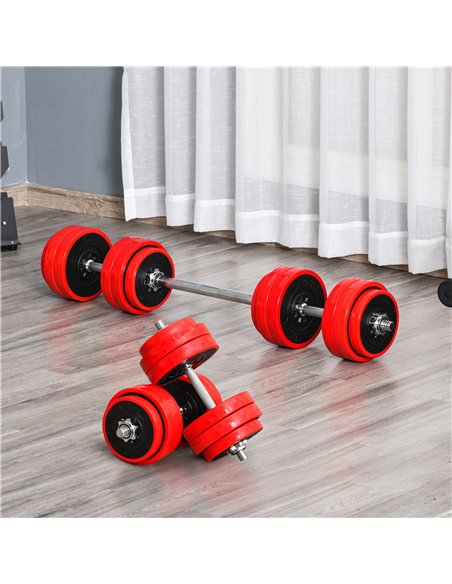 HOMCOM 30KGS Two-In-One Dumbbell & Barbell Adjustable Set Strength Muscle Exercise Fitness Plate Bar Clamp Rod Home Gym Sports A - pic 72305 | FastDaddyshop