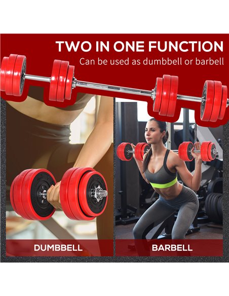 HOMCOM 30KGS Two-In-One Dumbbell & Barbell Adjustable Set Strength Muscle Exercise Fitness Plate Bar Clamp Rod Home Gym Sports A - pic 72307 | FastDaddyshop