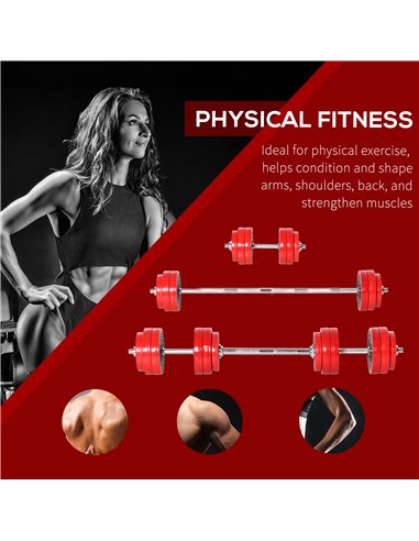 HOMCOM 30KGS Two-In-One Dumbbell & Barbell Adjustable Set Strength Muscle Exercise Fitness Plate Bar Clamp Rod Home Gym Sports A