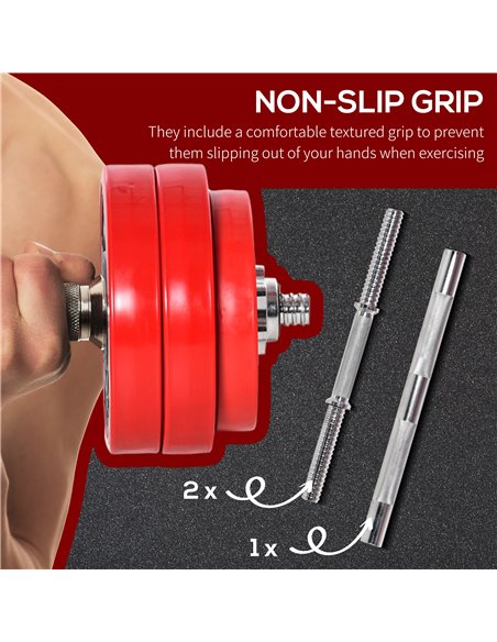 HOMCOM 30KGS Two-In-One Dumbbell & Barbell Adjustable Set Strength Muscle Exercise Fitness Plate Bar Clamp Rod Home Gym Sports A - pic 72310 | FastDaddyshop