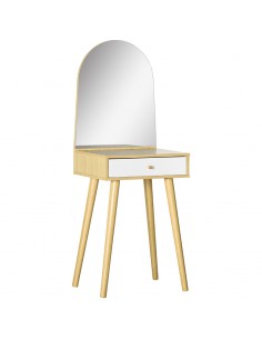 Homcom Modern Dressing Table with Large Mirror and Storage Drawer, Natural