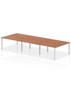 Dynamic Evolve Plus 1400mm B2B 6 Person Office Bench Desk Walnut Top Silver Frame BE292