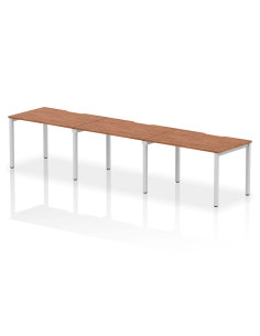 Dynamic Evolve Plus 1200mm Single Row 3 Person Office Bench Desk Walnut Top Silver Frame BE417