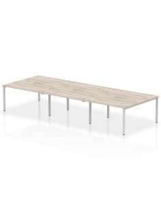 Dynamic Evolve Plus 1400mm B2B 6 Person Office Bench Desk Grey Oak Top Silver Frame BE755