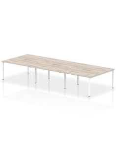 Dynamic Evolve Plus 1400mm B2B 6 Person Office Bench Desk Grey Oak Top White Frame BE756