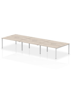 Dynamic Evolve Plus 1600mm B2B 6 Person Office Bench Desk Grey Oak Top Silver Frame BE757